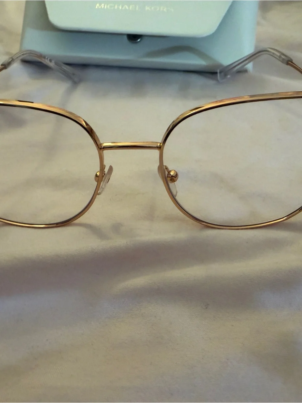 Michael Kors Rose Gold Wireframe Glasses with Clear Temples